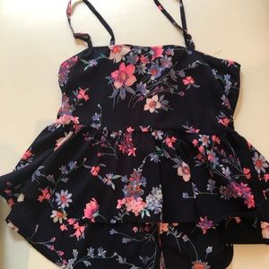 B Jewel Tops - Floral Button-up peplum Tank B Jewel Tops - Floral Button-up peplum Tank
